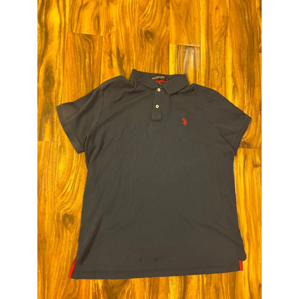 US Polo Assn Navy Blue Luxury Feel Polo Shirt‎ Mens Large Red Logo Preppy Sporty